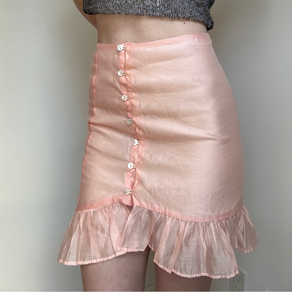 Vintage Sheer Light Pink Button-Up Skirt